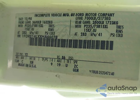 1999 Ford E-150 Commercial/Recreational from USA, damaged, VIN 1FDRE14LXXHA66078